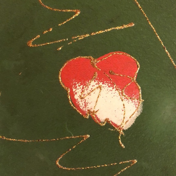 Vintage Serving Tray Fibre-ware TILSO Japan Green Red Ivory Gold Accents #OS022 - Picture 5 of 11